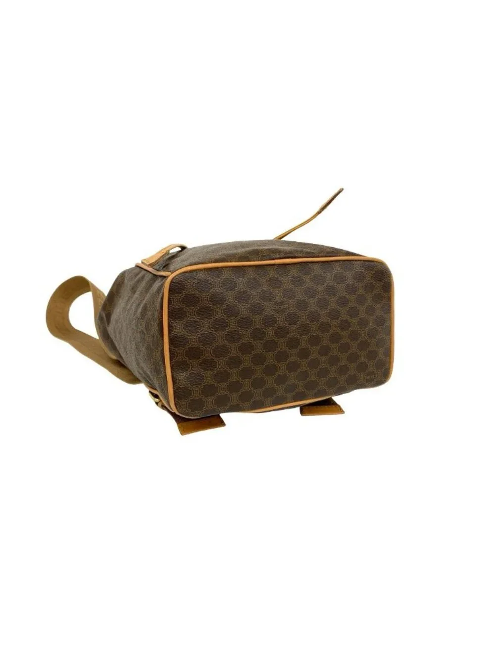 Celine Vintage Macadam Pattern Logo Ring Leather Backpack Brown